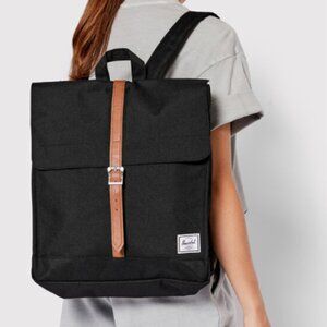 Herschel Supply Co City Backpack, Black + Brown Faux Leather, Travel/Work/School